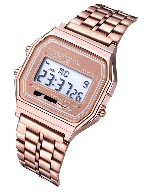 Fashion Rose Gold Pu Geometric Square Dial Watch