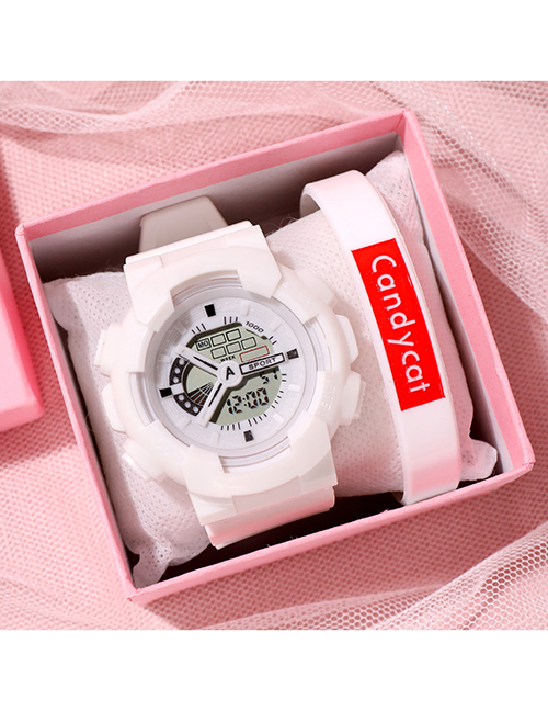 Fashion 929 White Pu Geometric Round Dial Watch