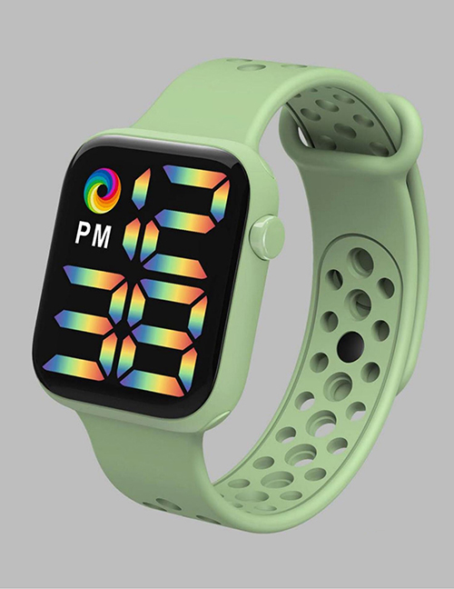 Fashion Matcha Green Pu Geometric Square Dial Watch