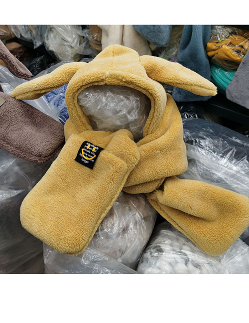 Fashion Goose Yellow Velvet Imitation Rabbit Fur Geometric Hoodies Scarf Gloves Three Piece Set