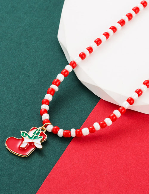 Fashion Red Socks Alloy Rice Beads Drop Oil Christmas Stocking Necklace