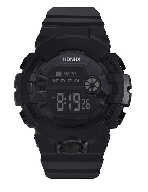 Fashion 591-99f All Black Pu Geometric Round Dial Watch