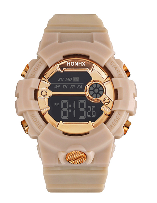Fashion Pink Gold Pu Geometric Round Dial Watch