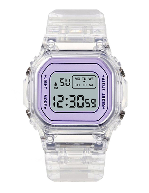 Fashion Purple Pu Geometric Square Dial Watch