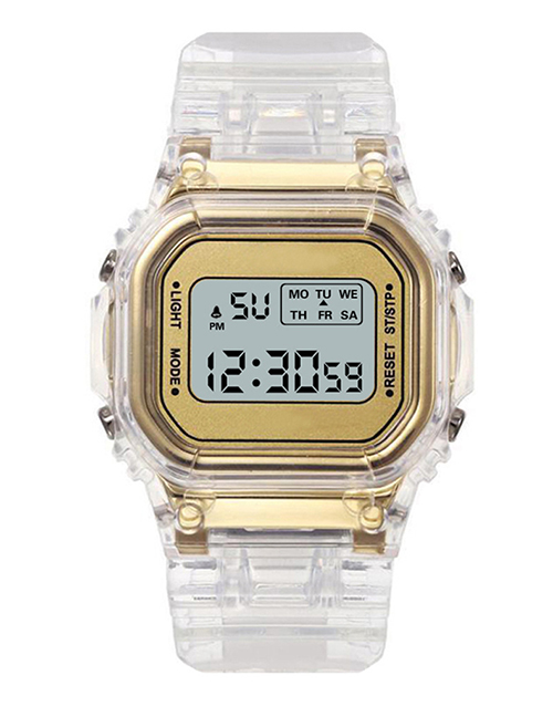 Fashion Gold Pu Geometric Square Dial Watch