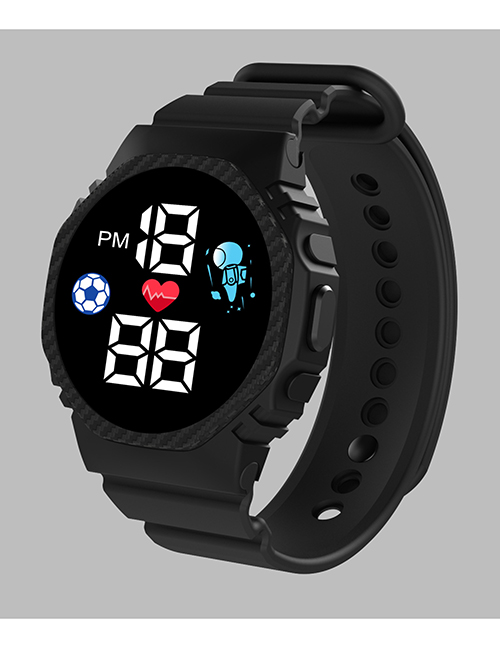 Fashion Elegant Black Pu Geometric Round Dial Watch