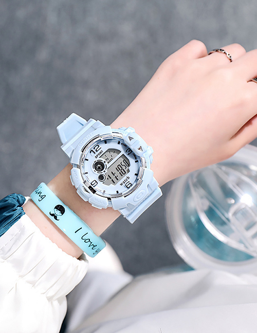 Fashion Sky Blue Plastic Geometric Round Dial Watch