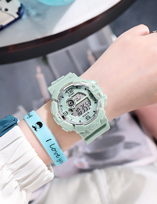 Fashion Matcha Green Plastic Geometric Round Dial Watch