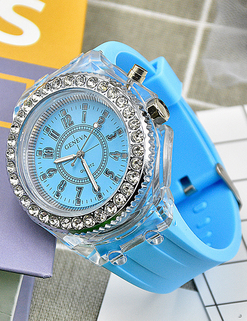 Fashion Blue Plastic Geometric Round Dial Watch