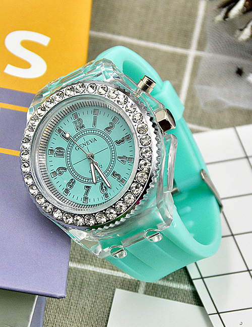 Fashion Mint Green Plastic Geometric Round Dial Watch