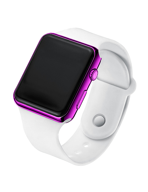 Fashion Purple Shell - White Strap Plastic Square Led Digital Electronic Watch