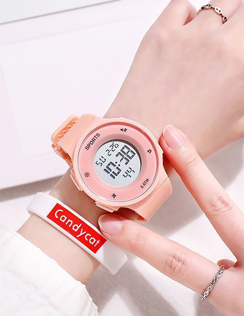 Fashion 2305 Pink Silicone Geometric Round Dial Watch