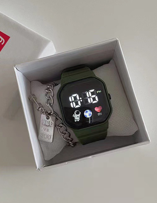 Fashion Army Green Silicone Square Dial Watch