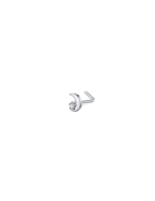 Fashion Moon Inlaid Zircon (8) Titanium Diamond Moon Piercing Nose Ring
