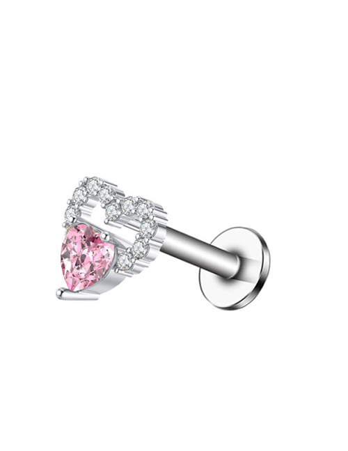 Fashion Pink Zircon Peach Heart (set Of 7) Titanium Steel Inlaid Zirconium Heart Pierced Stud Earrings