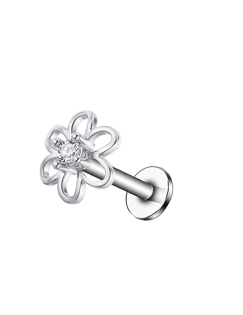 Fashion Middle Diamond Flower (7 Sets) Titanium Steel Inlaid Zirconium Flower Piercing Stud Earrings