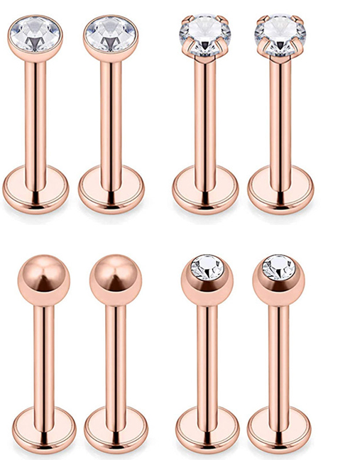 Fashion Rose Gold 8 Piece Set (3 Sets) Titanium Steel Set Zirconium Geometric Pierced Stud Earrings