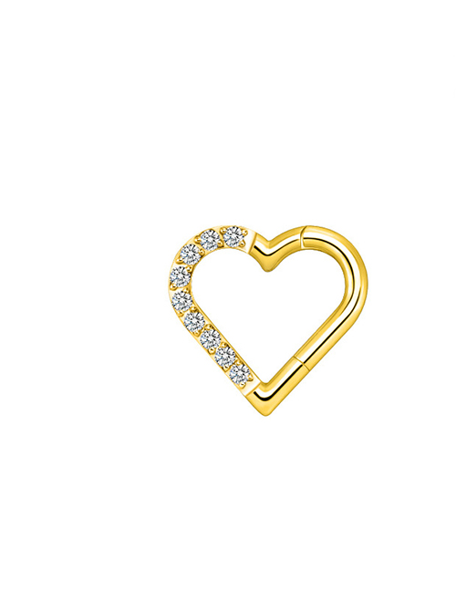 Fashion Diamond Gold (g23) 1.2*10 (4pcs) Titanium Diamond Heart Piercing Nose Ring