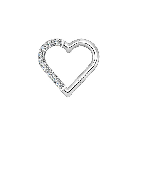 Fashion Diamond-studded Steel Color (g23) 1.2*10 (4 Pieces) Titanium Diamond Heart Piercing Nose Ring