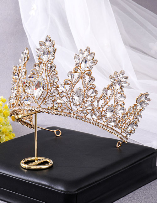 Fashion White Diamond On Gold Alloy Diamond Geometric Crown