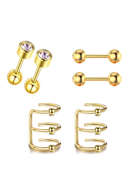 Fashion Set Of 13 (3 Sets) Stainless Steel Zirconium Geometric Pierced Stud Earrings Set