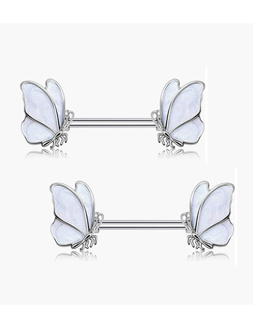 Fashion Butterfly White (4) Titanium Steel Geometric Butterfly Piercing Nipple