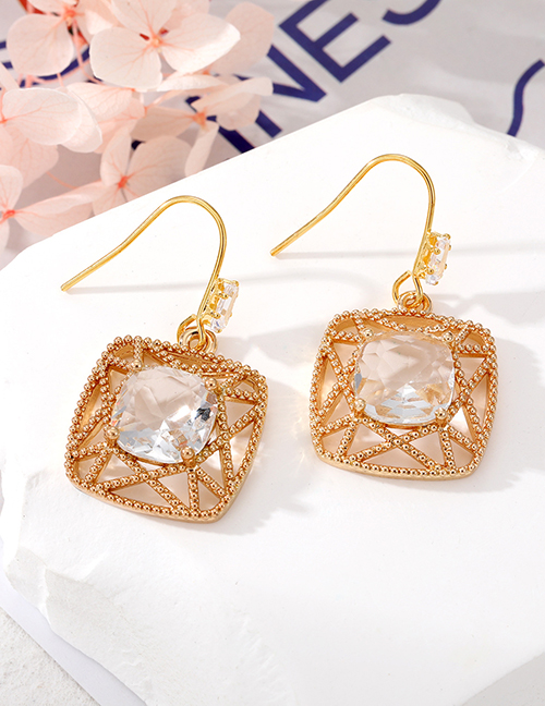 Fashion Transparent Square Cutout Crystal Square Cutout Crystal Drop Earrings