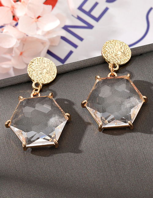 Fashion Transparent Hexagon Hexagon Crystal Earrings