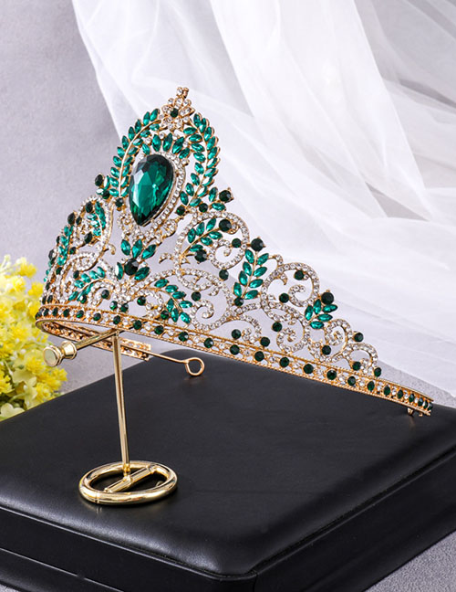 Fashion Green Alloy Diamond Geometric Crown