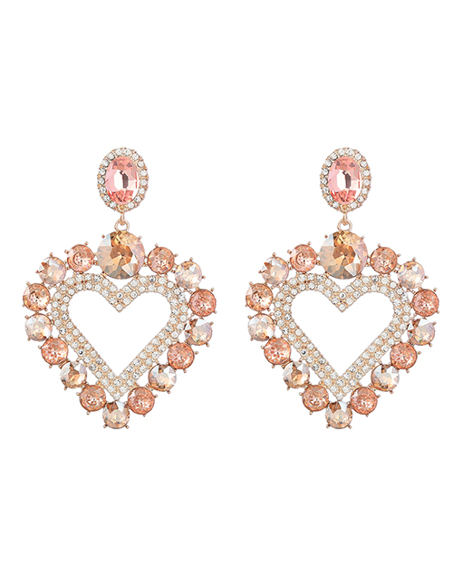 Fashion Rose Gold Alloy Diamond Open Heart Earrings
