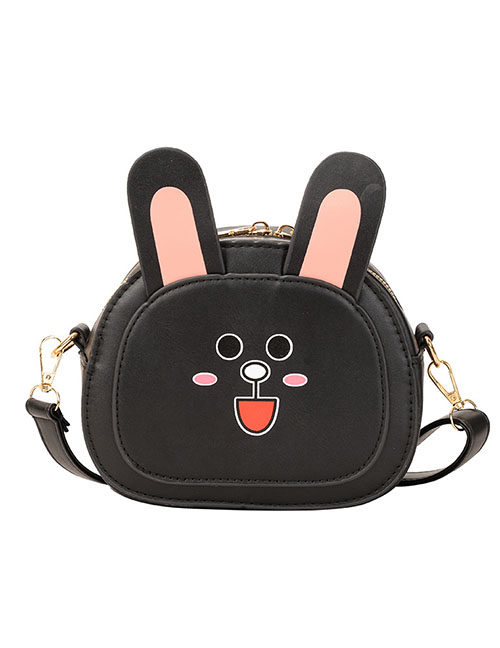 Fashion Bunny Black Pu Cartoon Large Capacity Messenger Bag