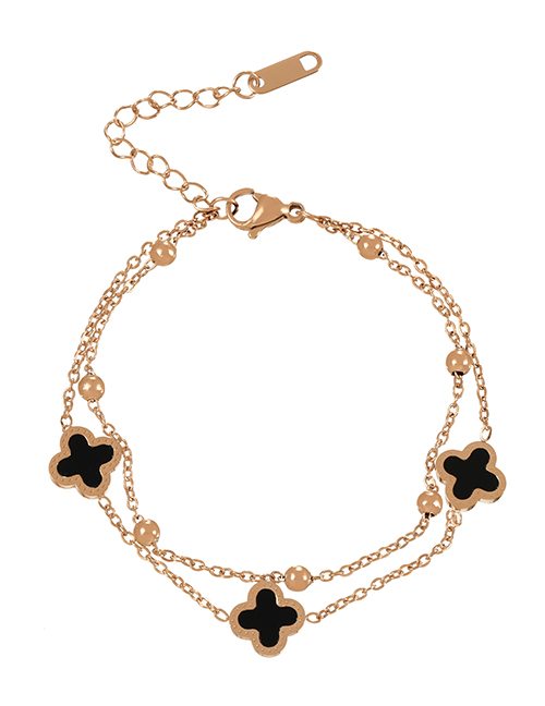 Fashion Rose Gold + Black Titanium Steel Double Shell Clover Bead Bracelet