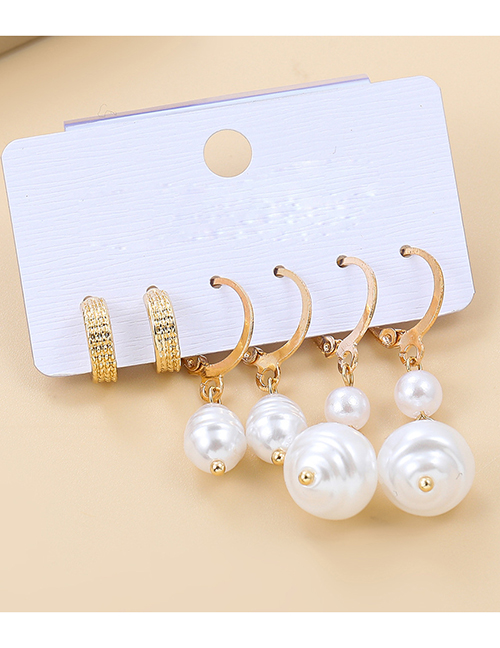 Fashion Gold Resin Size Pearl Geometric Earring Set
