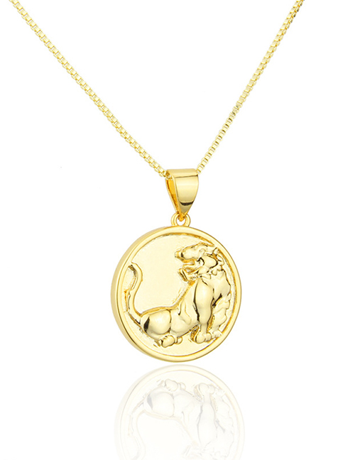 Fashion Gilded Tiger Round Glossy Gold-plated Zodiac Pendant Necklace