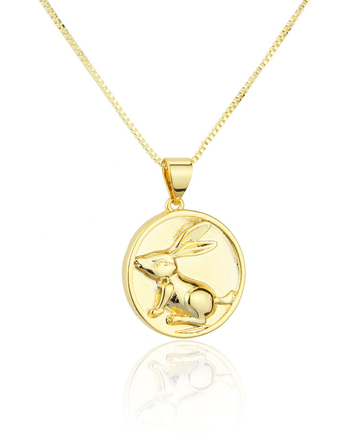 Fashion Gilded Rabbit Round Glossy Gold-plated Zodiac Pendant Necklace