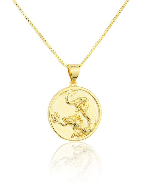 Fashion Gilded Dragon Round Glossy Gold-plated Zodiac Pendant Necklace