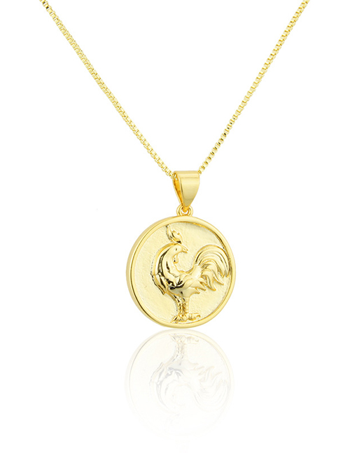 Fashion Gilded Chicken Round Glossy Gold-plated Zodiac Pendant Necklace