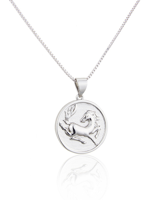 Fashion Platinum-plated Horse Round Glossy Gold-plated Zodiac Pendant Necklace