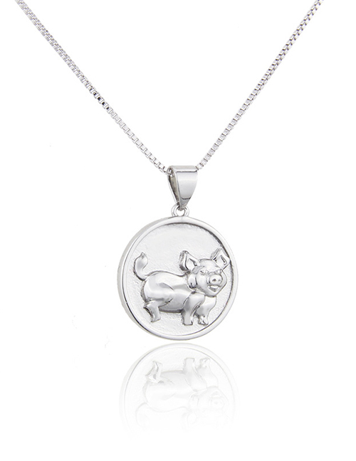 Fashion Platinum Plated Pig Round Glossy Gold-plated Zodiac Pendant Necklace