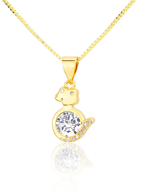Fashion Golden Snake Gold-plated Copper Pendant Necklace With Zircon And Zodiac Signs
