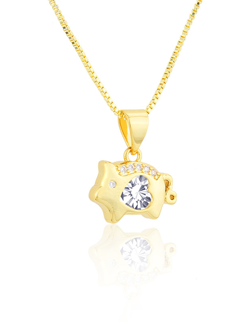 Fashion Golden Pig Gold-plated Copper Pendant Necklace With Zircon And Zodiac Signs