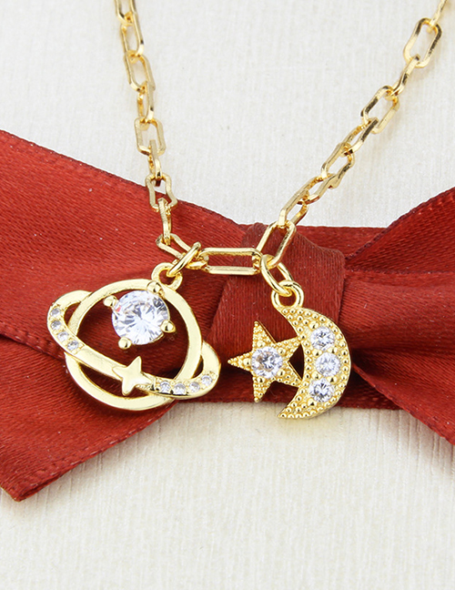 Fashion Gilded Gold-plated Zircon Planet Pendant Necklace
