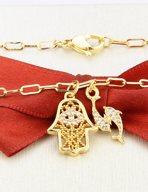 Fashion Gilded Diamond Palm Gold-plated Pisces Pendant Necklace