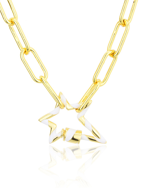 Fashion Gilded White Turnbuckle Oil Drip Irregular Five-pointed Star Pendant Necklace