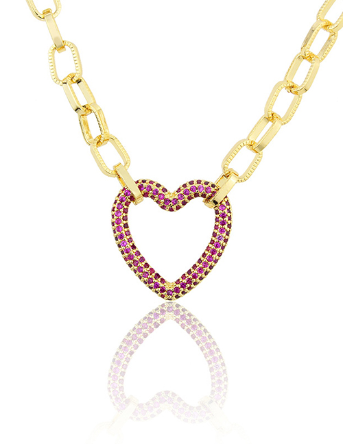 Fashion Gold Plated Red Zirconium Gold-plated Full Diamond Heart Pendant Necklace
