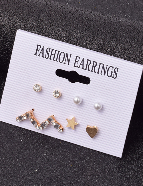 Fashion Color Mixing Alloy Diamond Geometric Triangle Earring Set