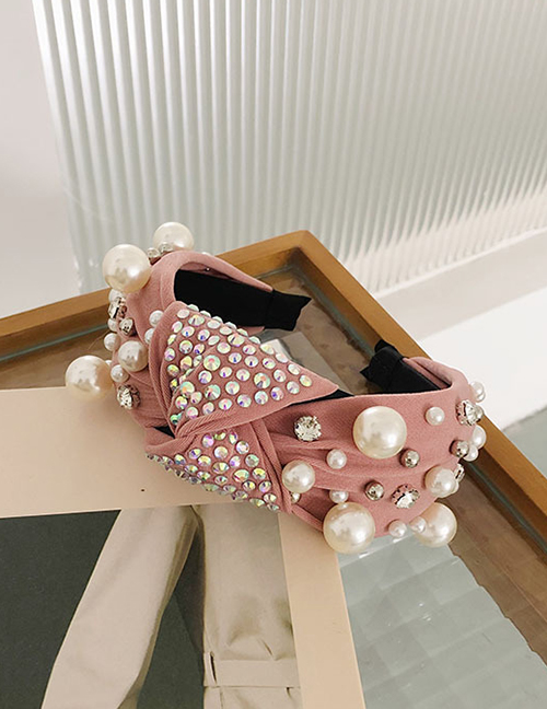 Fashion Pink Knotted Wide-brimmed Pearl-studded Broad-brim Hair Band