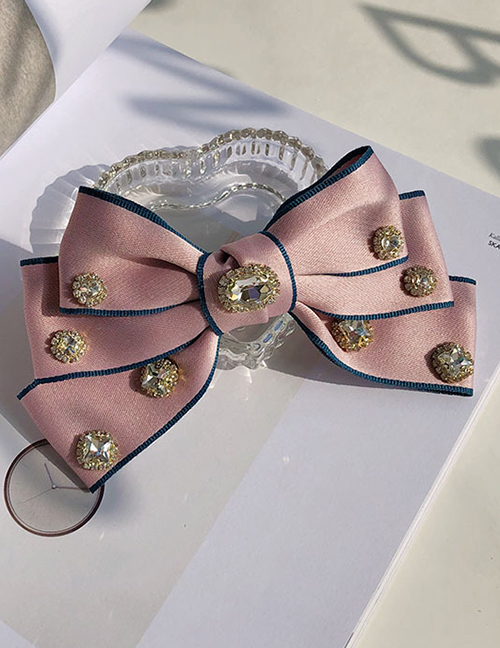 Fashion Pink Bowknot Diamond-studded Fabric Hairpin