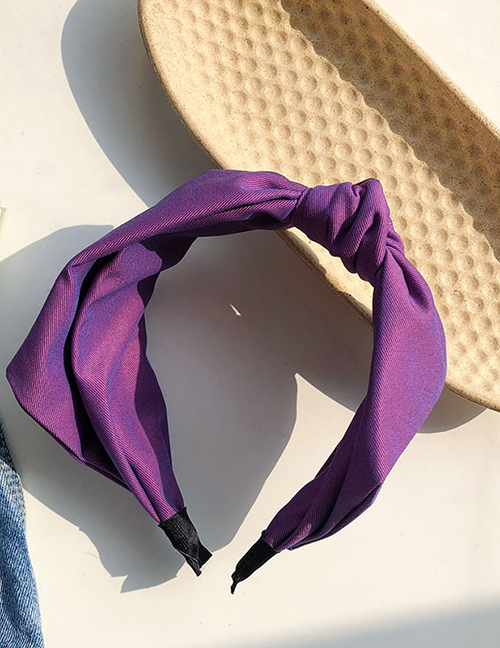 Fashion Purple Handmade Fabric Knotted Wide-sided Solid Color Headband