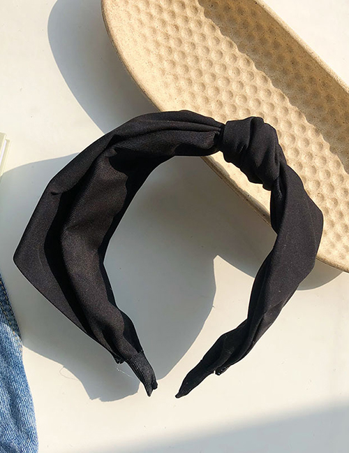 Fashion Black Handmade Fabric Knotted Wide-sided Solid Color Headband